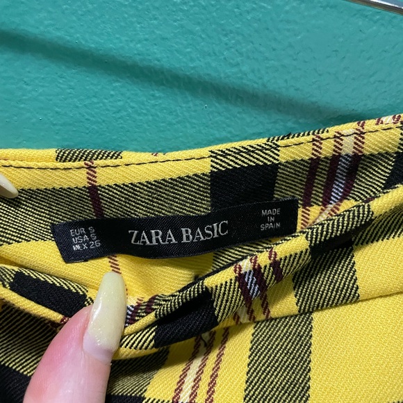 Zara Black Yellow Plaid Straight Leg Pants Small - Picture 4 of 4